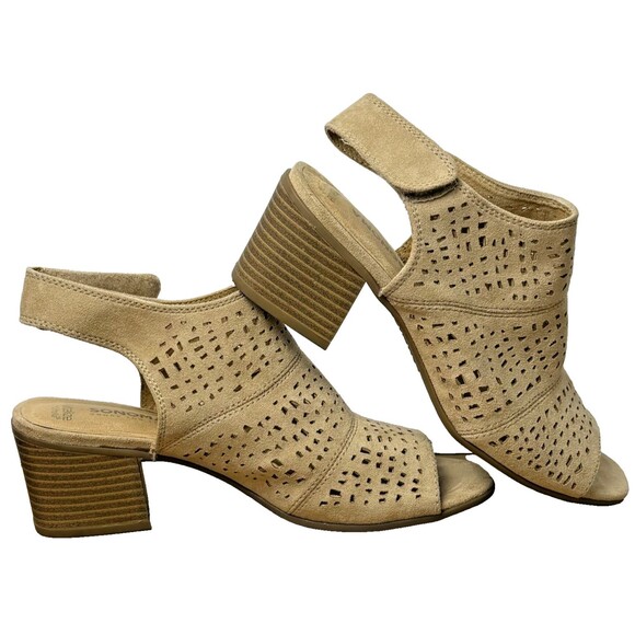 Sonoma Open Toe Pierced Sandals 8 Beige Block Heel Ankle Straps Vitalize Shoes - Picture 4 of 9